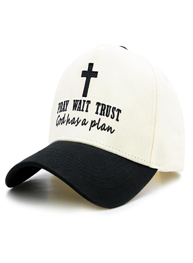 HAFOUXIGM Christian Baseball Cap for Men Women, Embroidered Pray Wait Trust God Has A Plan Jesus Cross Hat Adjustable Faith Trucker Hat Beige/Black - Image 5